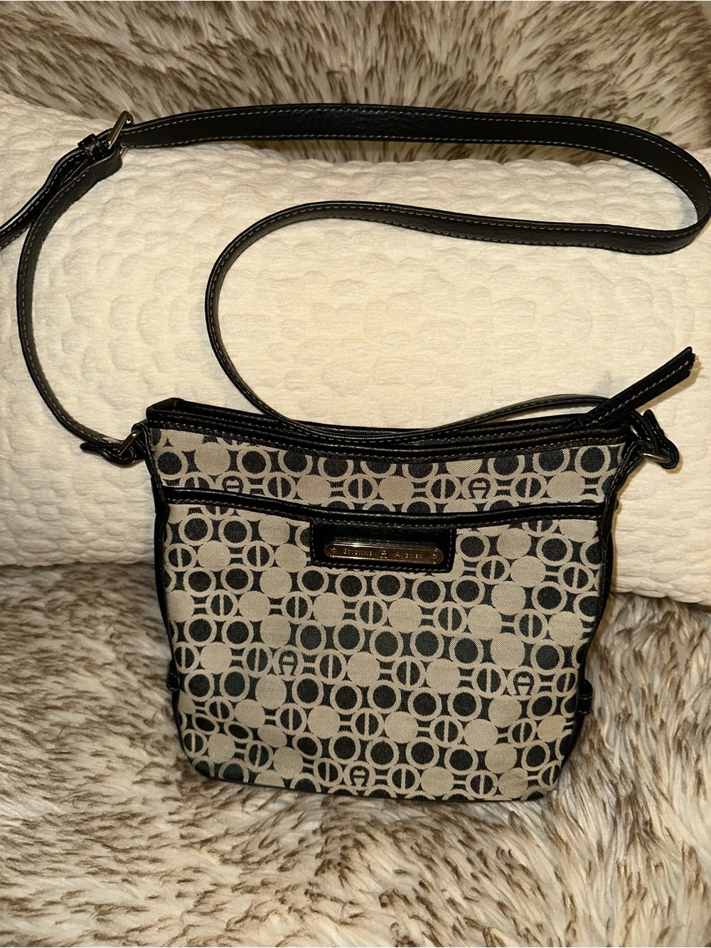 Etienne Aigner Black, Brown and Cream Signature Crossbody